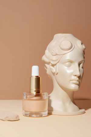 Face cream and a statue of David on a beige background. 3d renderingの素材