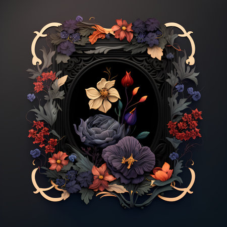 Vintage frame with flowers and leaves on dark background. Vector illustration.の素材