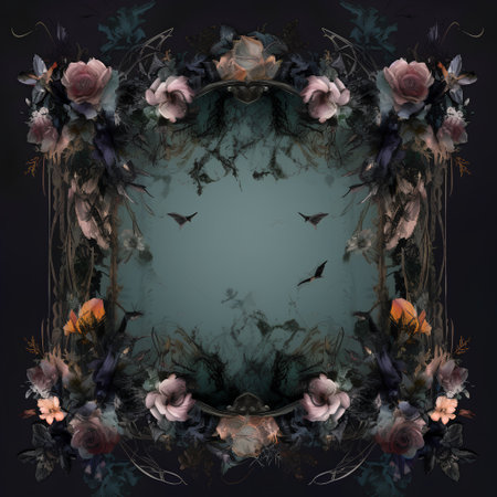 Grunge floral frame with roses and butterflies. Vector illustration.の素材
