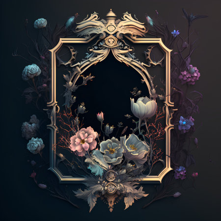 Vintage frame with flowers and plants on dark background. Vector illustration.の素材