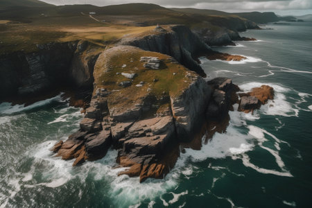 Aerial view of a rocky coastline in County Donegal - Irelandの素材