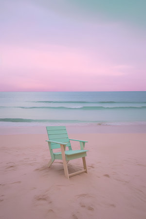 Beach chair on the beach at sunset. 3D rendering.の素材