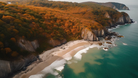 Aerial view of beautiful beach and cliffs in autumn, Burgas Region, Bulgariaの素材