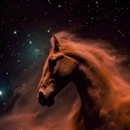 Horse in the night sky with stars and nebula as backgroundの素材