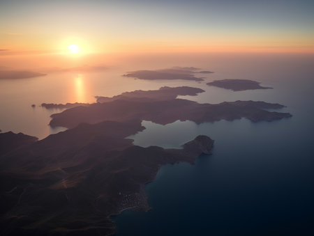Beautiful sunrise over the sea. 3d render and illustration.の素材