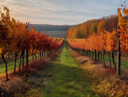 Autumnal vineyard in the countryside of Bavaria, Germanyの素材