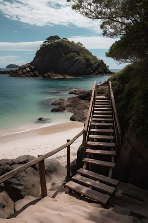 Wooden stairs leading to the beach in Phuket, Thailandの素材