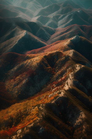 Colorful autumn mountain landscape. Computer generated 3D photo rendering.の素材