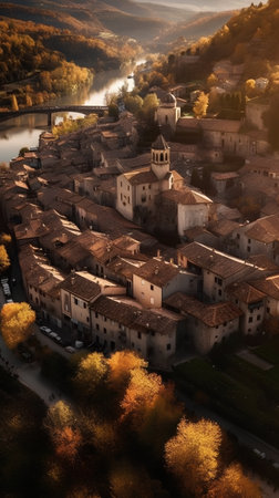 Aerial view of the medieval town of San Gimignano, Italyの素材