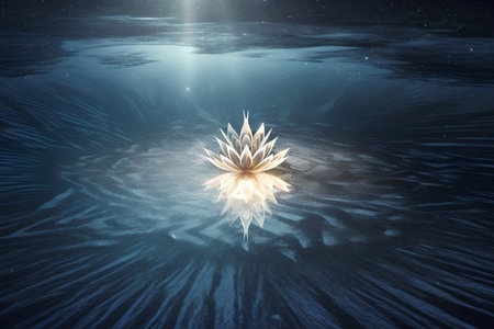 Lotus flower in water. 3D illustration. Sacred geometry. Mysterious psychedelic relaxation pattern. Fractal abstract texture. Digital artwork graphic astrology magicの素材