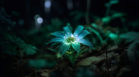 Beautiful snowdrop flower in the forest at night. Natural background.の素材