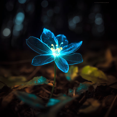 Beautiful blue snowdrop flower on a dark background with bokehの素材
