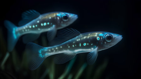 3d render of a pair of blue fish swimming in the aquariumの素材