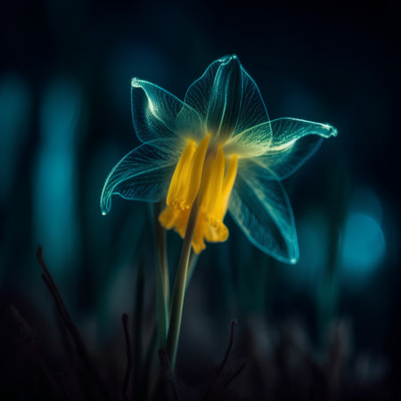 Daffodil flower on a dark background with bokehの素材
