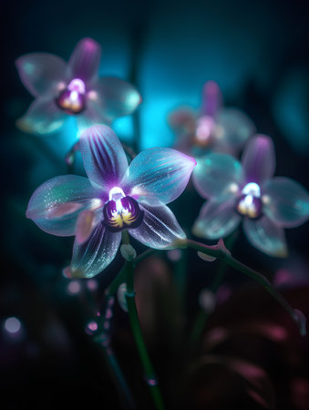 Beautiful orchid flower on dark background with bokeh effectの素材