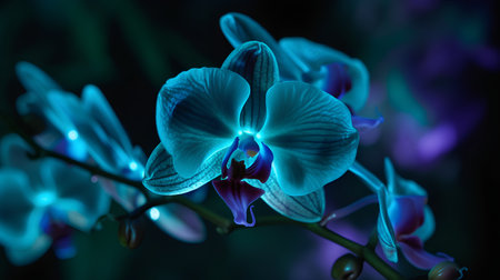 Beautiful blue orchid on a dark background. Close-up.の素材