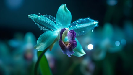 Close up of beautiful orchid with dew drops on the petalsの素材