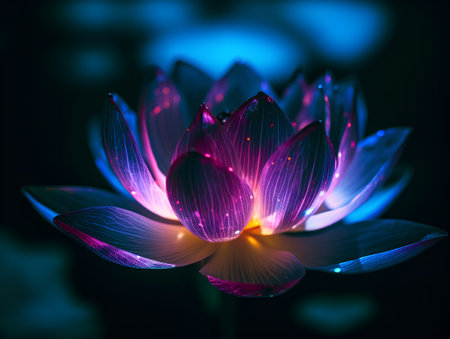 Beautiful waterlily or lotus flower on dark background.の素材