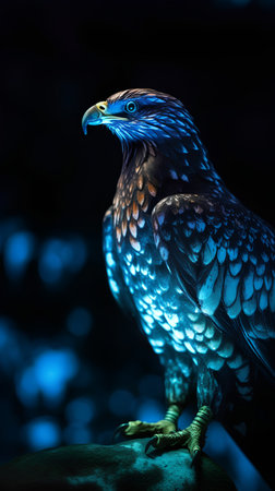 Beautiful bird of prey on a dark background. 3d renderingの素材