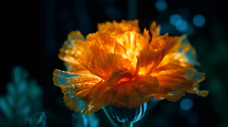 Beautiful orange carnation flower on dark background. Close up.の素材
