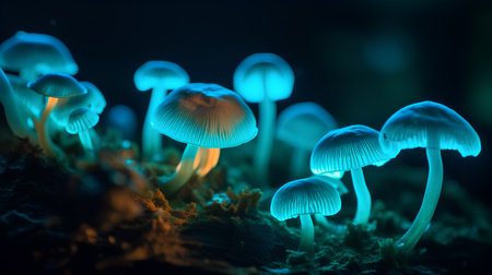 Mushrooms in the forest at night. Selective focus.の素材
