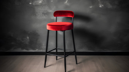 Modern red bar stool on dark wall background. 3D Renderingの素材
