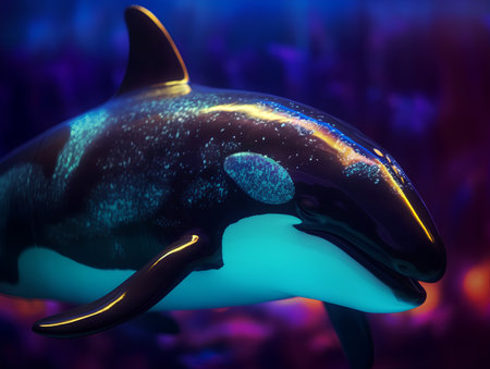 3D rendering of a killer whale in the ocean with a beautiful backgroundの素材