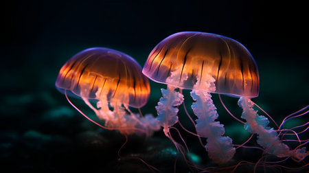 Jellyfish in the aquarium. 3D rendering. Underwater world.の素材