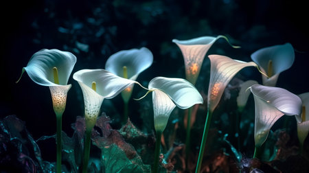 Beautiful calla lily flowers on dark background, close upの素材