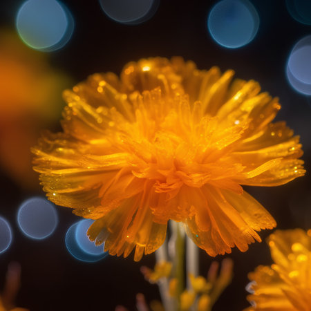Macro of yellow dandelion flower with bokeh backgroundの素材