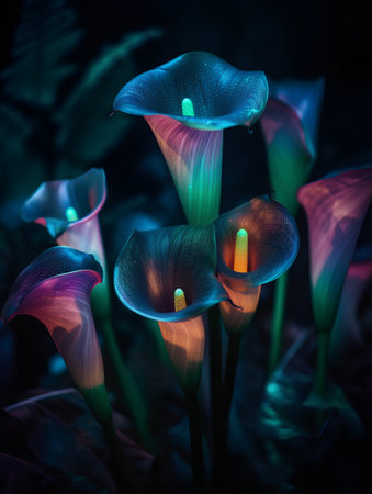 Beautiful calla lily flowers on dark background, close upの素材