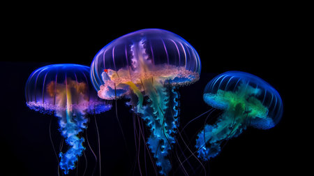 Jellyfish isolated on black background. 3D rendering of jellyfishの素材