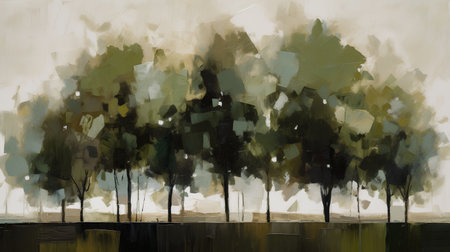 Abstract watercolor painting of trees in the forest. Digital illustration.の素材