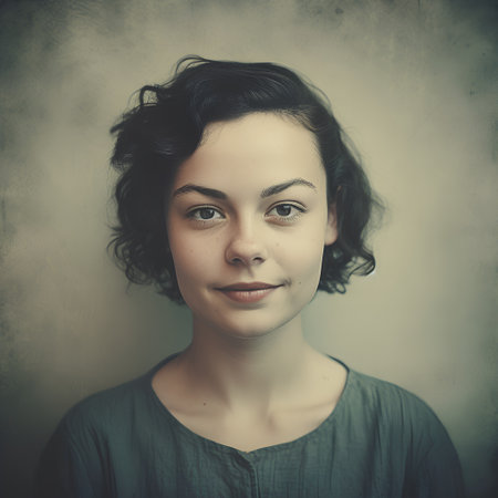 Portrait of a beautiful young woman looking at camera. Toned.の素材