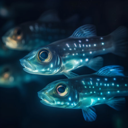 Aquarium fish in neon light. 3D render illustration.の素材