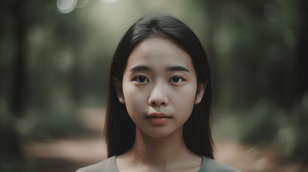 Portrait of a beautiful young asian woman in the forest.の素材