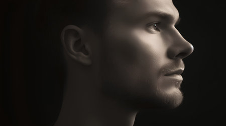 Man's face in the dark. 3D illustration. Monochrome.の素材