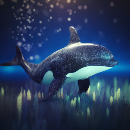 3D render of a beautiful killer whale in the sea at nightの素材