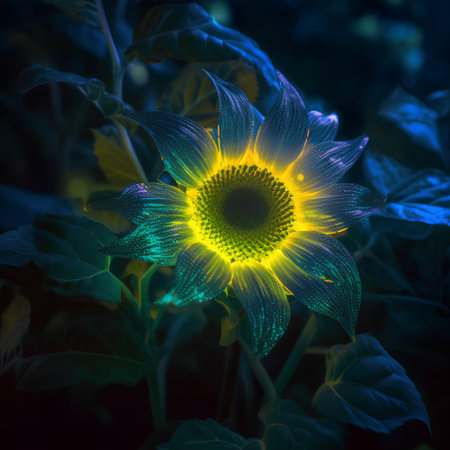 Beautiful sunflower in the field at night. Toned.の素材