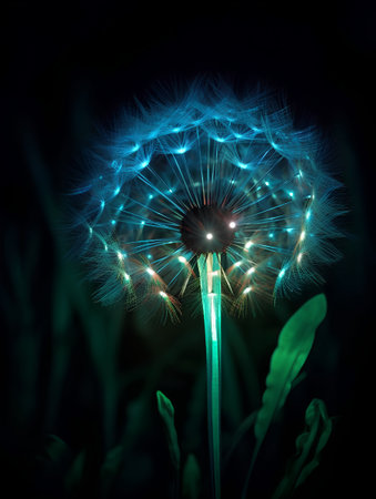 dandelion on black background, close-up, 3d renderの素材