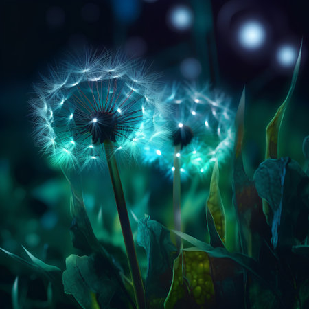 Beautiful dandelion flower on a dark background. 3d renderingの素材