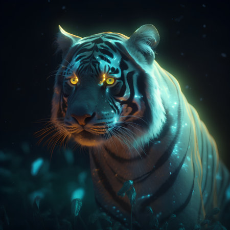 Portrait of a tiger in the forest. 3D rendering.の素材