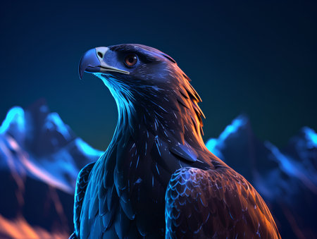 Eagle on the background of mountains. 3d rendering, 3d illustration.の素材