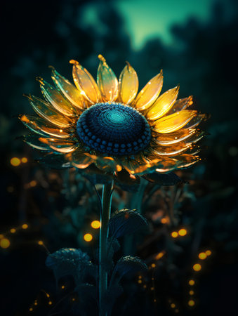 Sunflower in the garden with glowing bokeh background. 3D renderingの素材