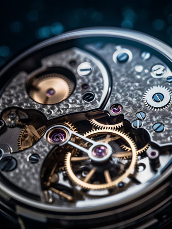 Detail of the mechanism of a mechanical watch close-up.の素材