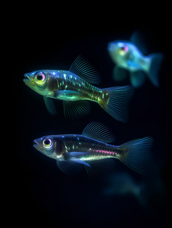 Neon tetra fish isolated on black background. 3d renderingの素材