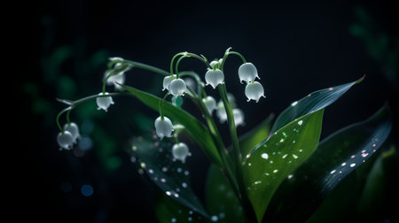 Beautiful lily of the valley on a dark background. Selective focus.の素材
