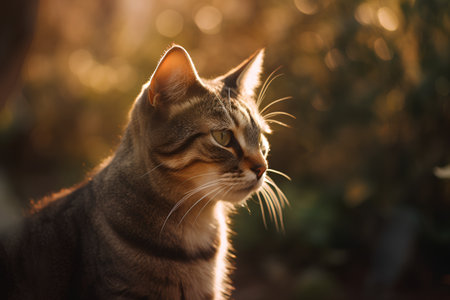 Portrait of a tabby cat in the sunset light. Toned.の素材