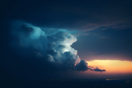 Dark stormy sky with big cumulus clouds, 3d renderの素材
