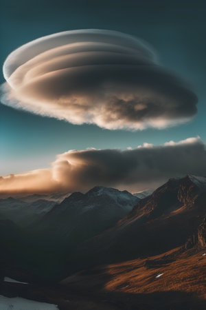 Clouds in the sky over mountains. 3D Rendering.の素材